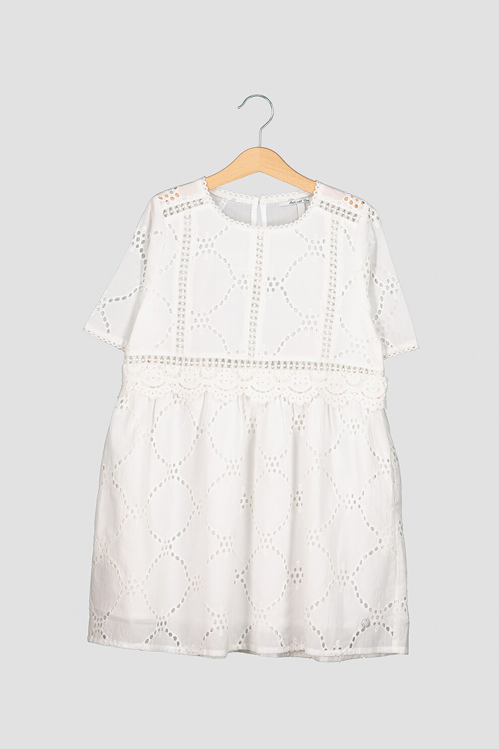 Pepe Jeans London, Rochie din bumbac cu detalii decupate, Alb, 116 CM