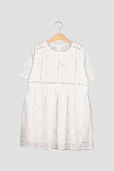 Pepe Jeans London, Rochie din bumbac cu detalii decupate, Alb, 116 CM Pepe Jeans London, Rochie din bumbac cu detalii decupate, Alb, 116 CM