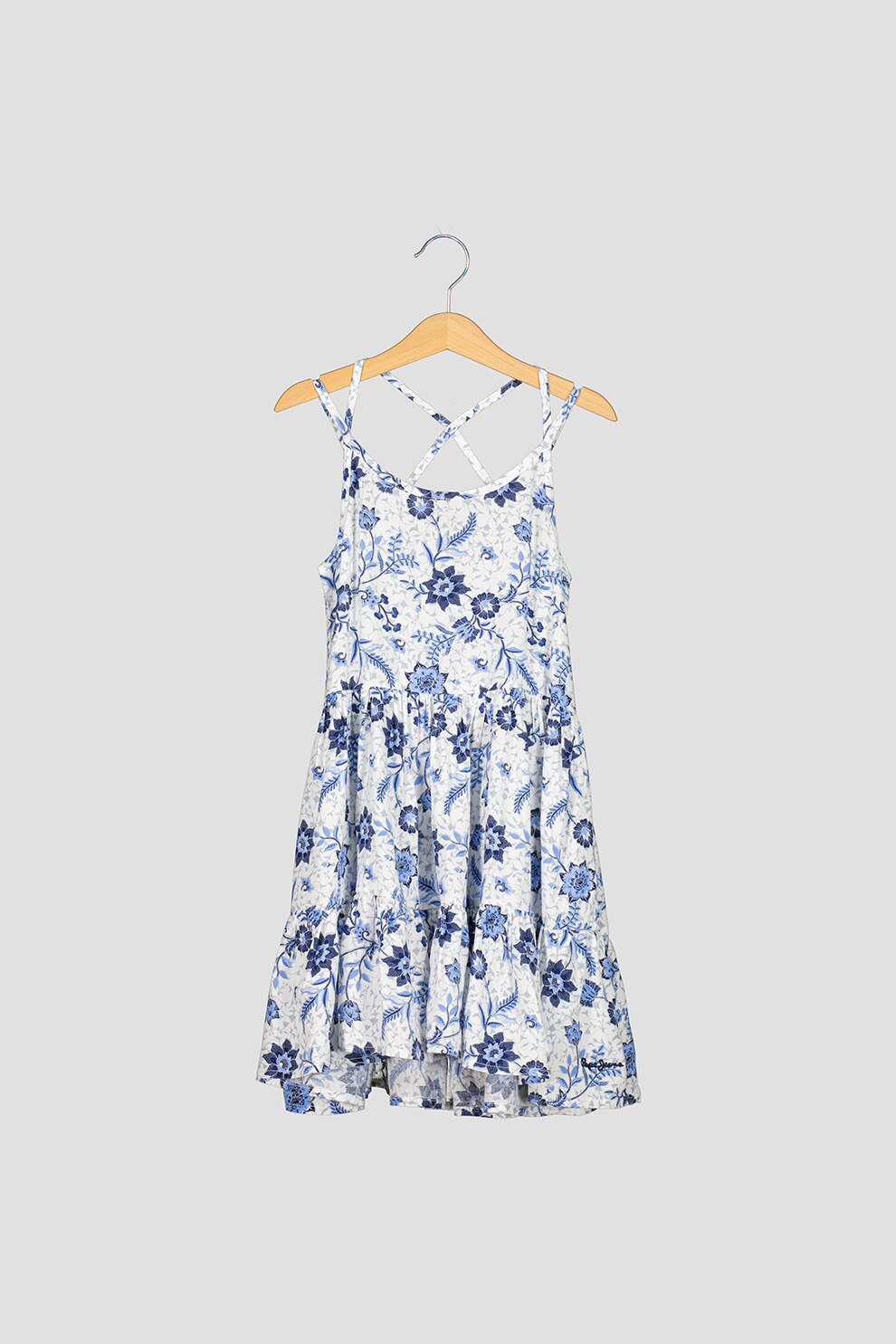 Pepe Jeans London, Rochie evazata cu imprimeu floral, Alb/Albastru inchis