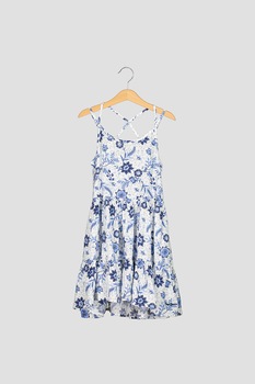 Pepe Jeans London, Rochie evazata cu imprimeu floral, Alb/Albastru inchis Pepe Jeans London, Rochie evazata cu imprimeu floral, Alb/Albastru inchis