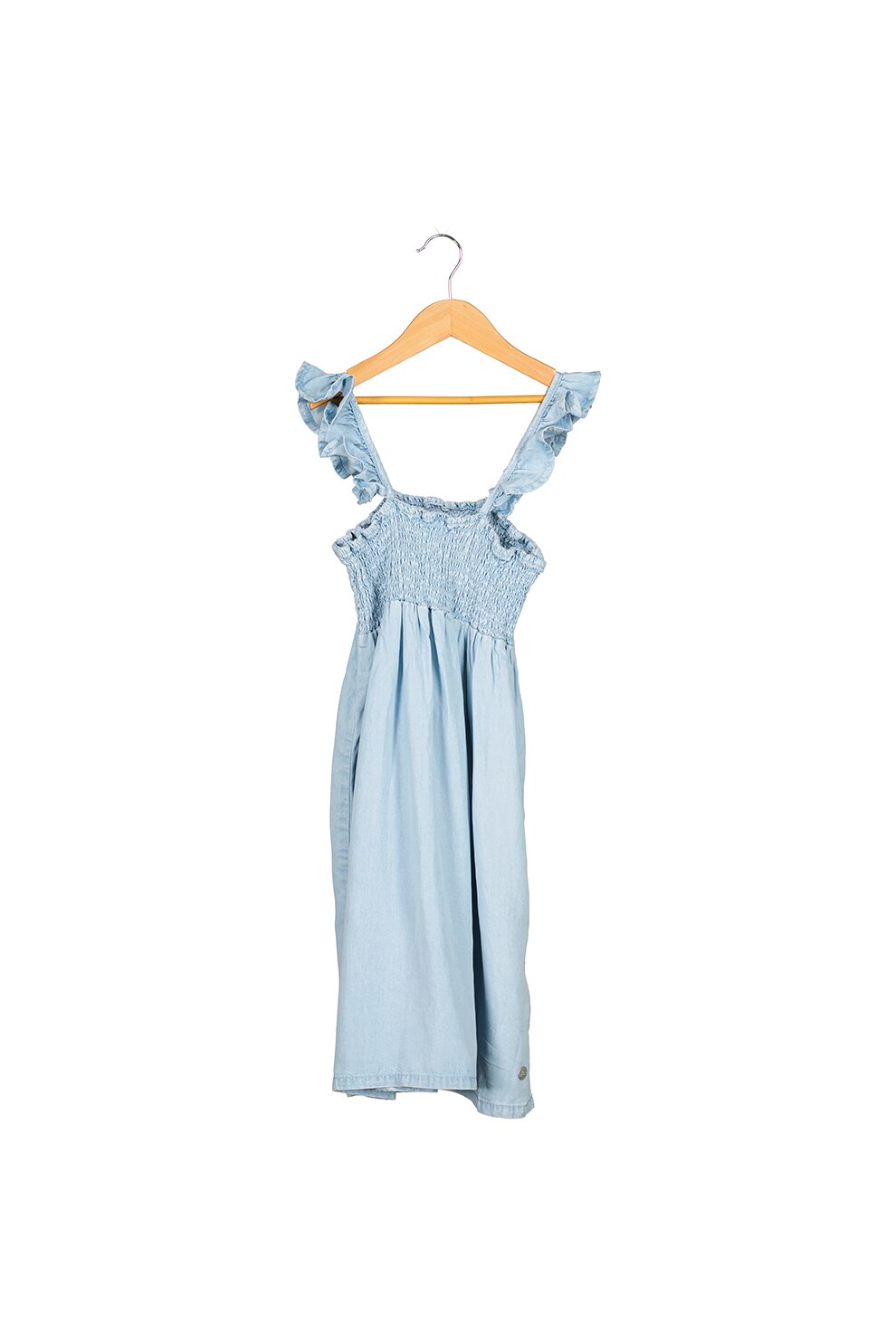 Pepe Jeans London, Rochie evazata din tencel, fara maneci, Albastru azur