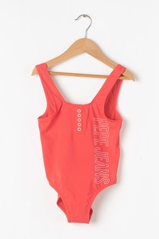 Pepe Jeans London, Costum de baie intreg cu imprimeu logo Linda, Rosu/Alb, 176 CM Pepe Jeans London, Costum de baie intreg cu imprimeu logo Linda, Rosu/Alb, 176 CM