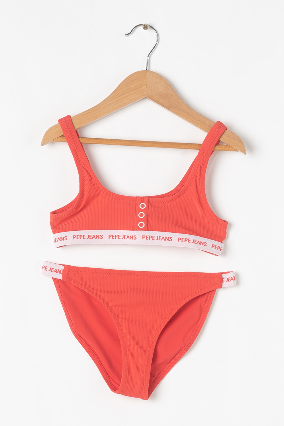 Pepe Jeans London, Costum de baie in doua piese cu benzi logo Ruby, Rosu/Alb