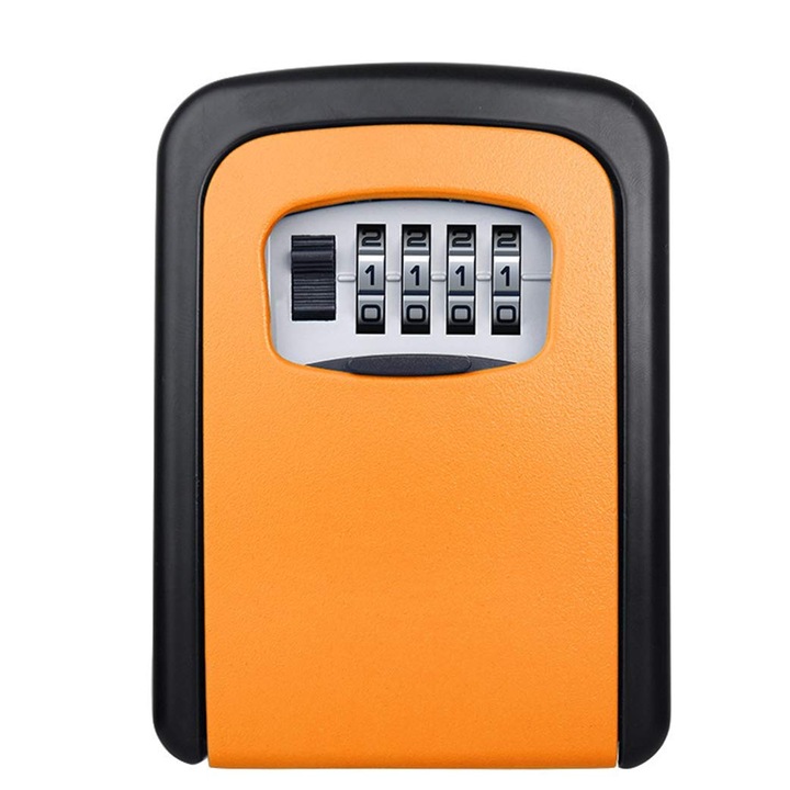 Cutie metalica pentru chei Plock, cifru mecanic, 115 x 85 mm, metal, culoare portocalie