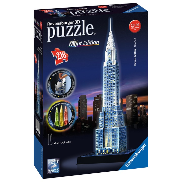 Пъзел 3D Ravensburger, Сградата Chrysler, Светещ, 216 части