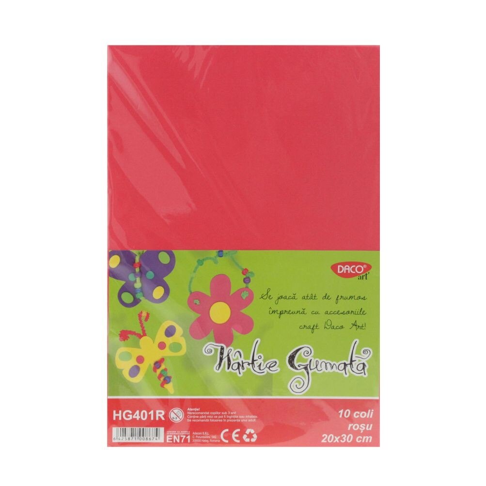 Hartie Gumata DACO, 20x30 cm, 10 Coli/Top, Culoare Rosu