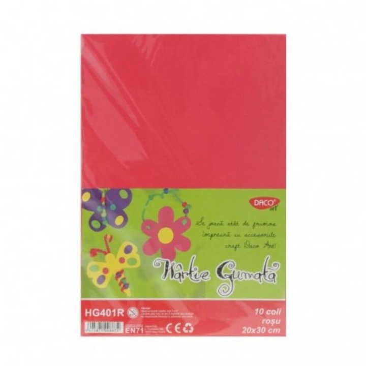 Hartie Gumata DACO, 20x30 cm, 10 Coli/Top, Culoare Rosu
