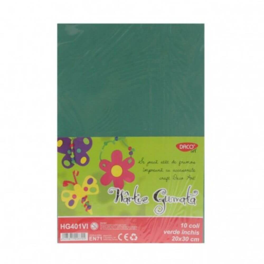 Hartie Gumata DACO, 20x30 cm, 10 Coli/Top, Verde Inchis