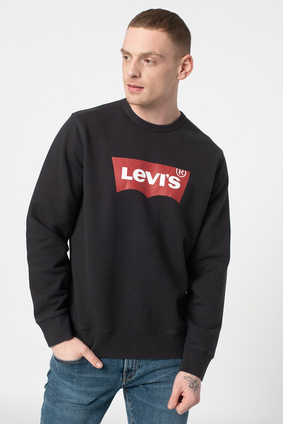 Levi's, Bluza sport cu imprimeu logo3, Gri inchis