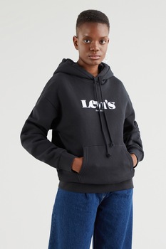 Levi's, Hanorac cu buzunar kangaroo si snur, Negru/Alb Levi's, Hanorac cu buzunar kangaroo si snur, Negru/Alb