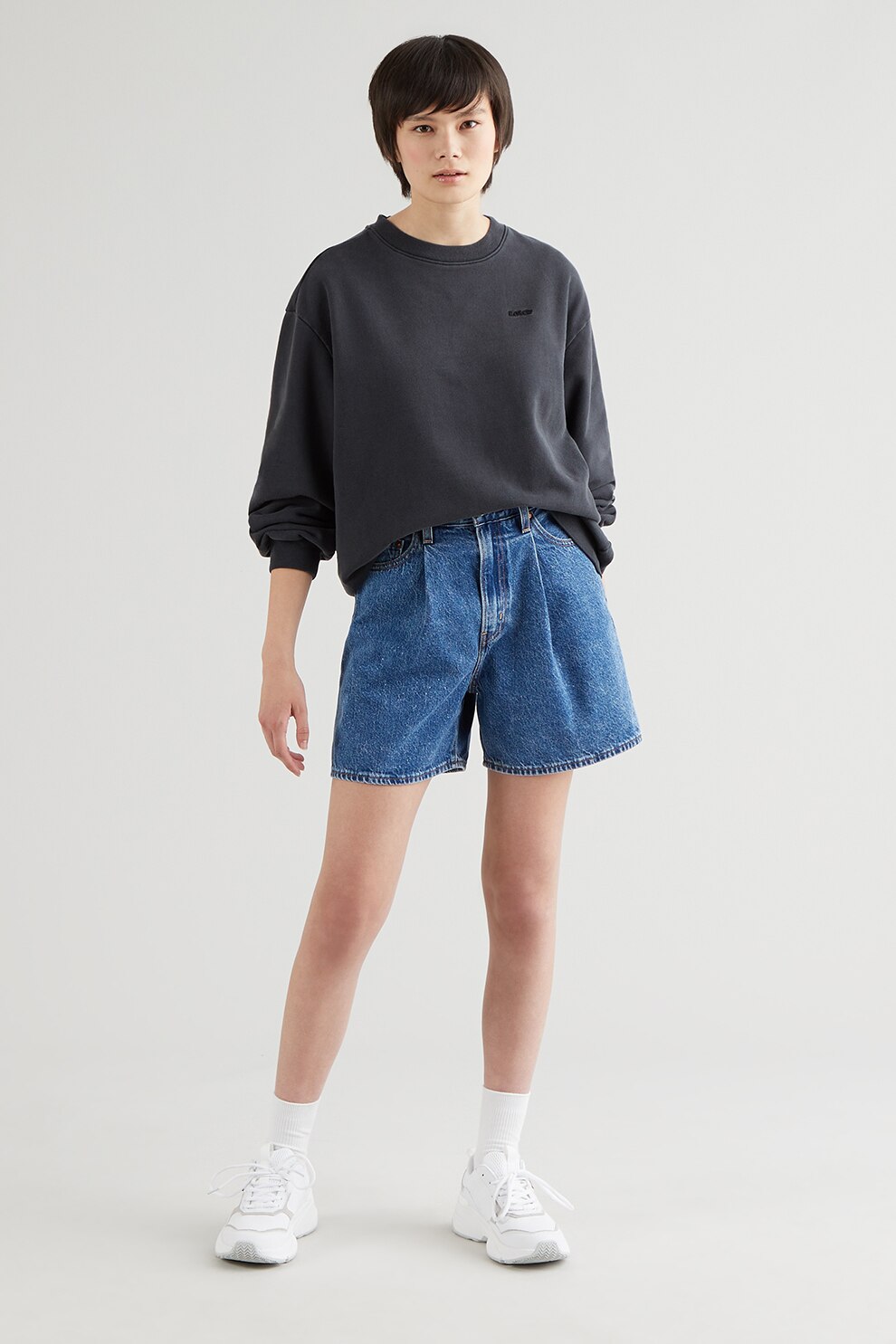 Levi's, Bluza sport supradimensionata cu maneci cazute, Negru stins