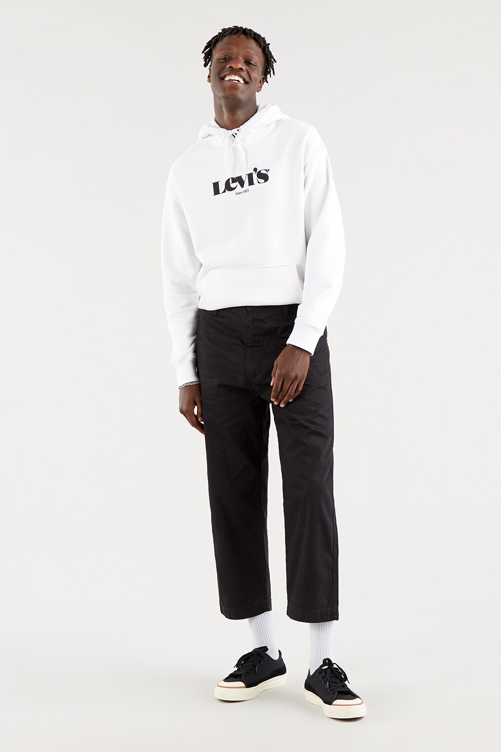 Levi's, Hanorac cu snur si imprimeu logo, Alb optic