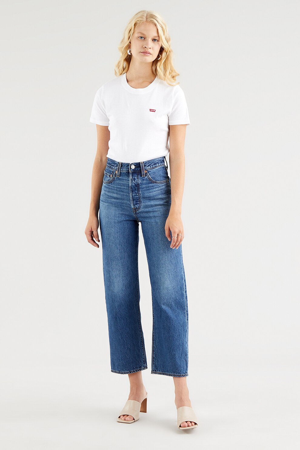 Levi's, Blugi crop cu croiala dreapta si talie inalta, Albastru inchis
