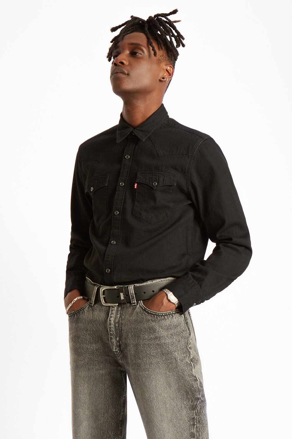 Levi's, Camasa de denim cu buzunare pe piept Barstow, Negru