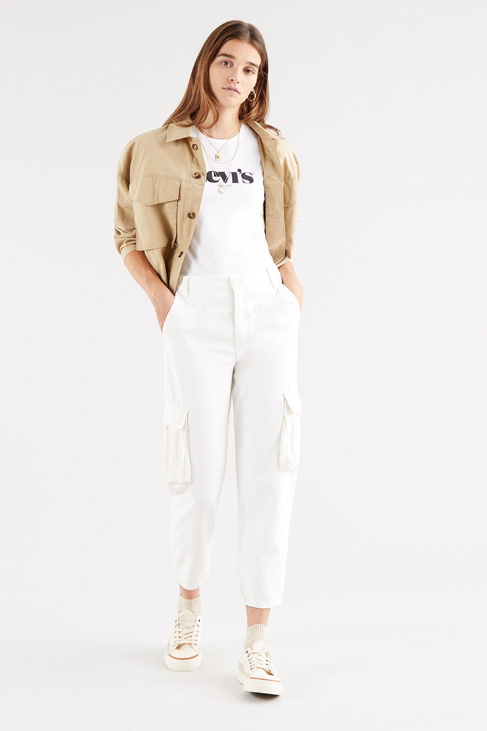 Levi's, Tricou regular fit din bumbac, Alb optic/Gri antracit