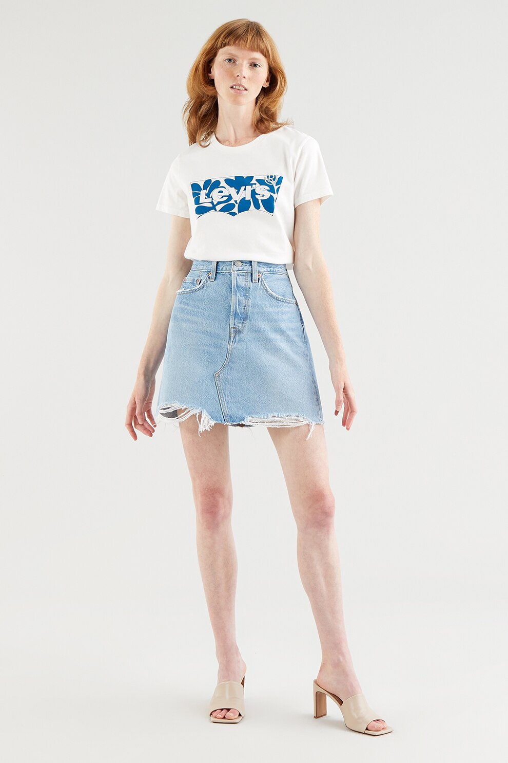 Levi's, Tricou de bumbac cu imprimeu logo, Alb optic/Albastru royal