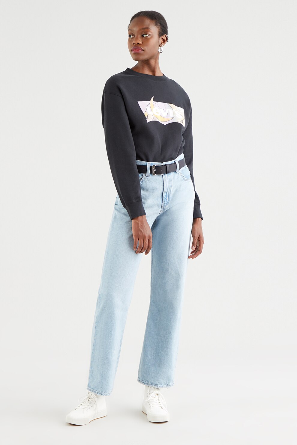 Levi's, Bluza sport cu decolteu la baza gatului si maneci cazute, Negru stins/Galben