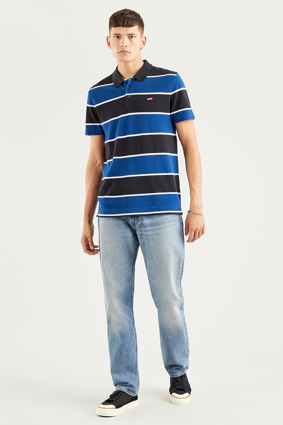 Levi's, Tricou polo din material pique cu logo discret Housemark, Albastru royal/negru/alb