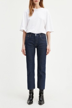 Levi's, Blugi crop cu croiala dreapta si talie inalta 501®, bleumarin inchis, alb Levi's, Blugi crop cu croiala dreapta si talie inalta 501®, bleumarin inchis, alb