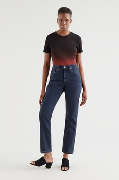 Levi's, Blugi crop cu croiala dreapta si talie inalta 501®, Albastru inchis Levi's, Blugi crop cu croiala dreapta si talie inalta 501®, Albastru inchis