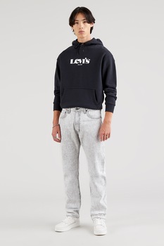 Levi's, Hanorac cu snur si imprimeu logo contrastant pe piept, Bleumarin inchis Levi's, Hanorac cu snur si imprimeu logo contrastant pe piept, Bleumarin inchis
