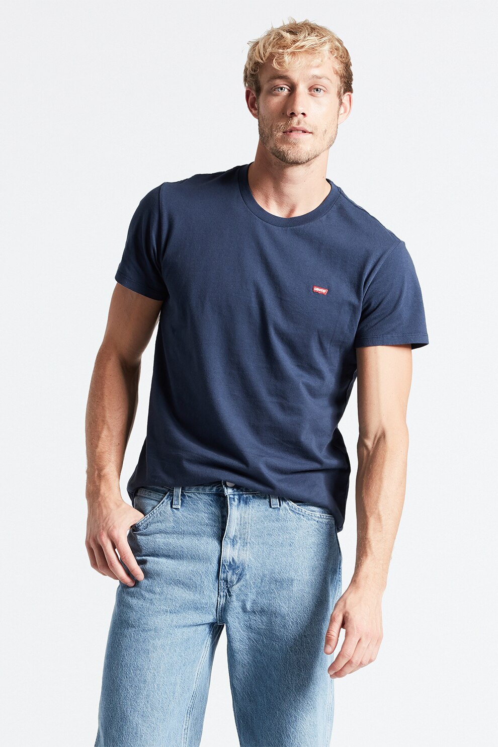 Levi's, Tricou cu decolteu la baza gatului si logo, Bleumarin