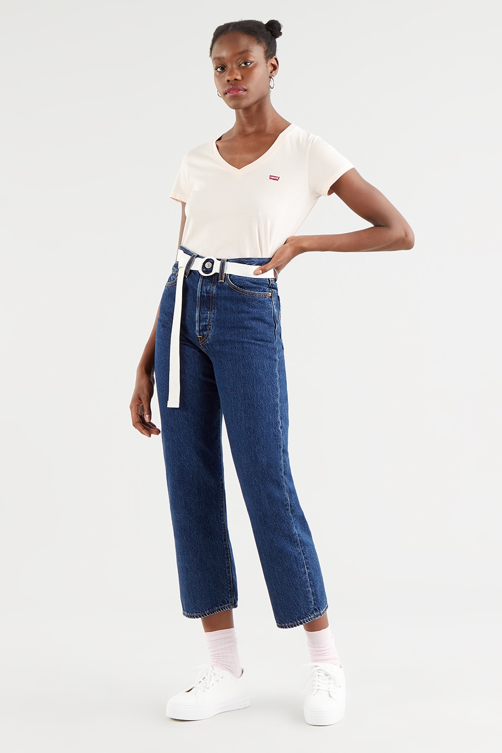 Levi's, Tricou cu decolteu in V si detaliu logo, Piersica