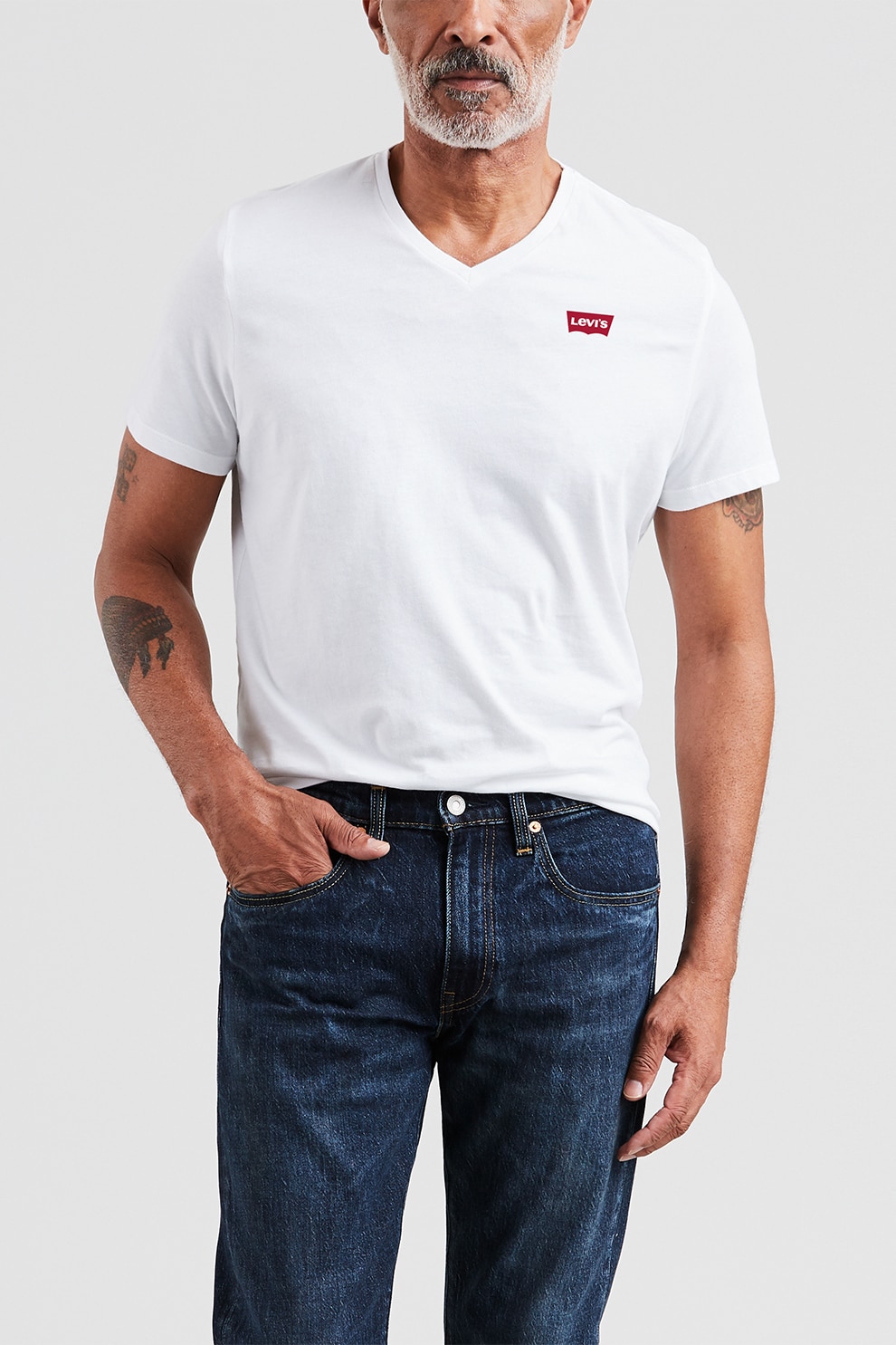 Levi's, Tricou de bumbac cu decolteu in V, Alb optic, S