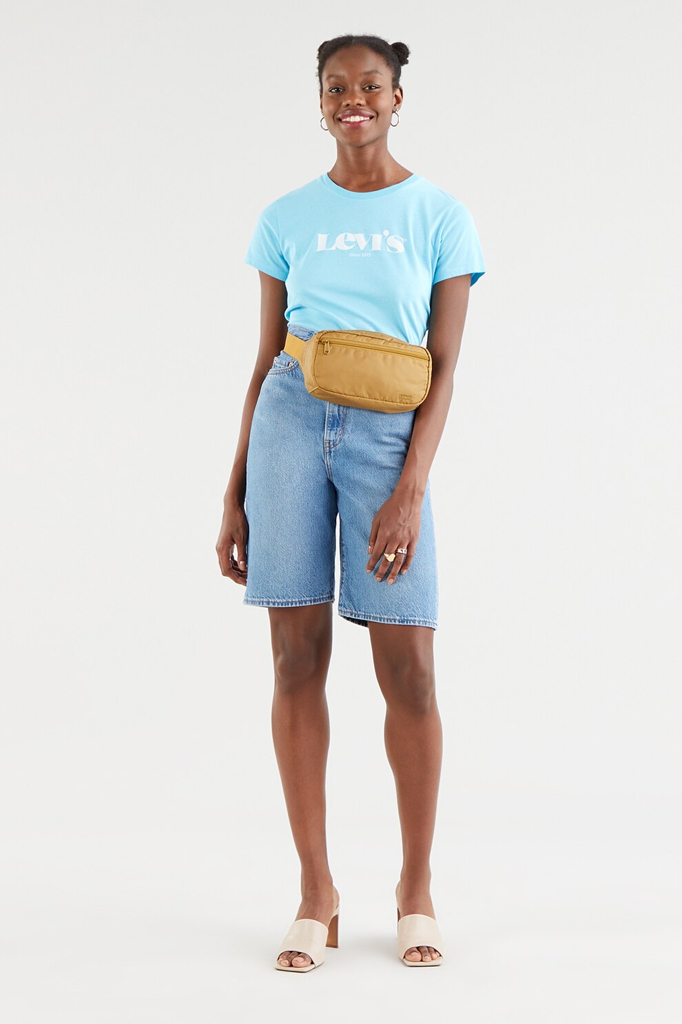 Levi's, Tricou de bumbac cu imprimeu logo, Albastru aqua/alb optic