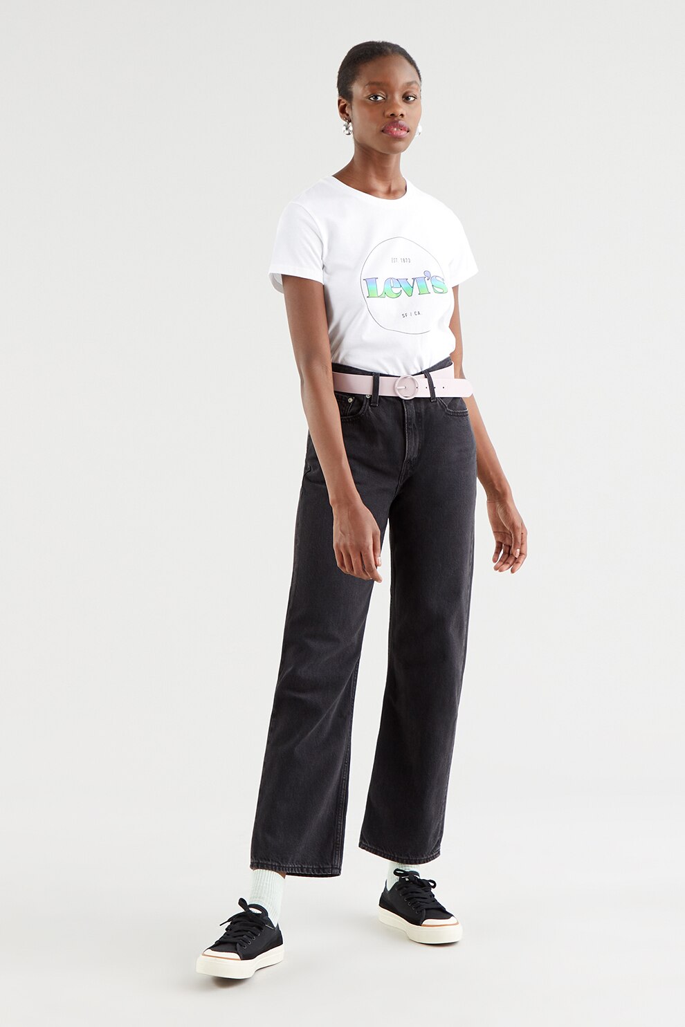 Levi's, Tricou de bumbac cu imprimeu logo, Alb/verde neon/lila