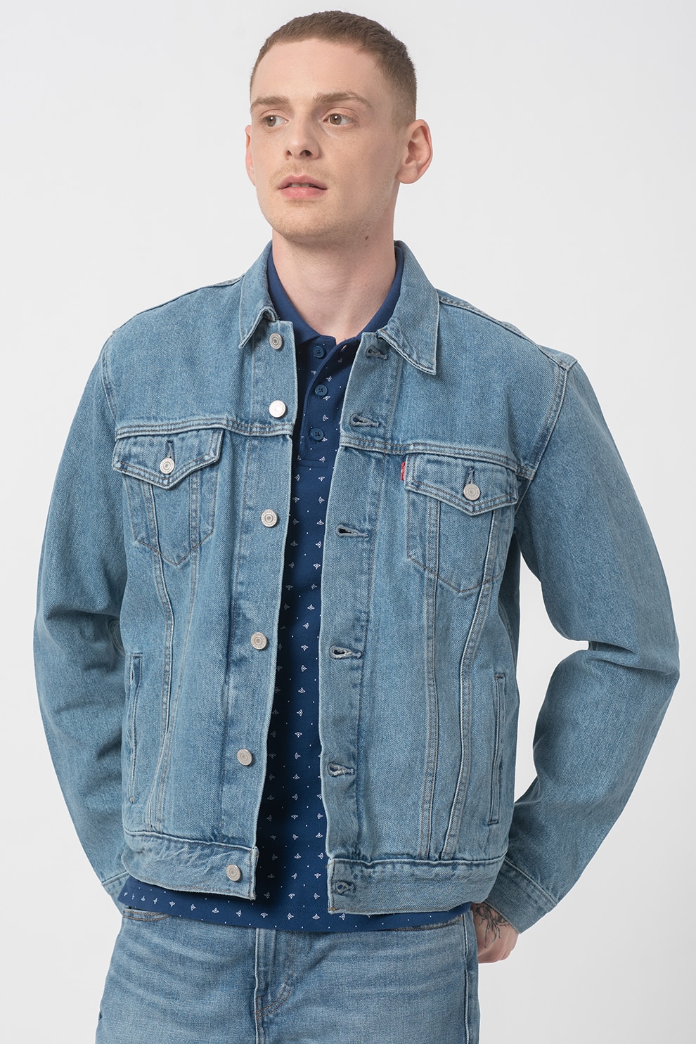 Levi's, Jacheta de denim cu buzunare pe piept WellThread™, Albastru deschis