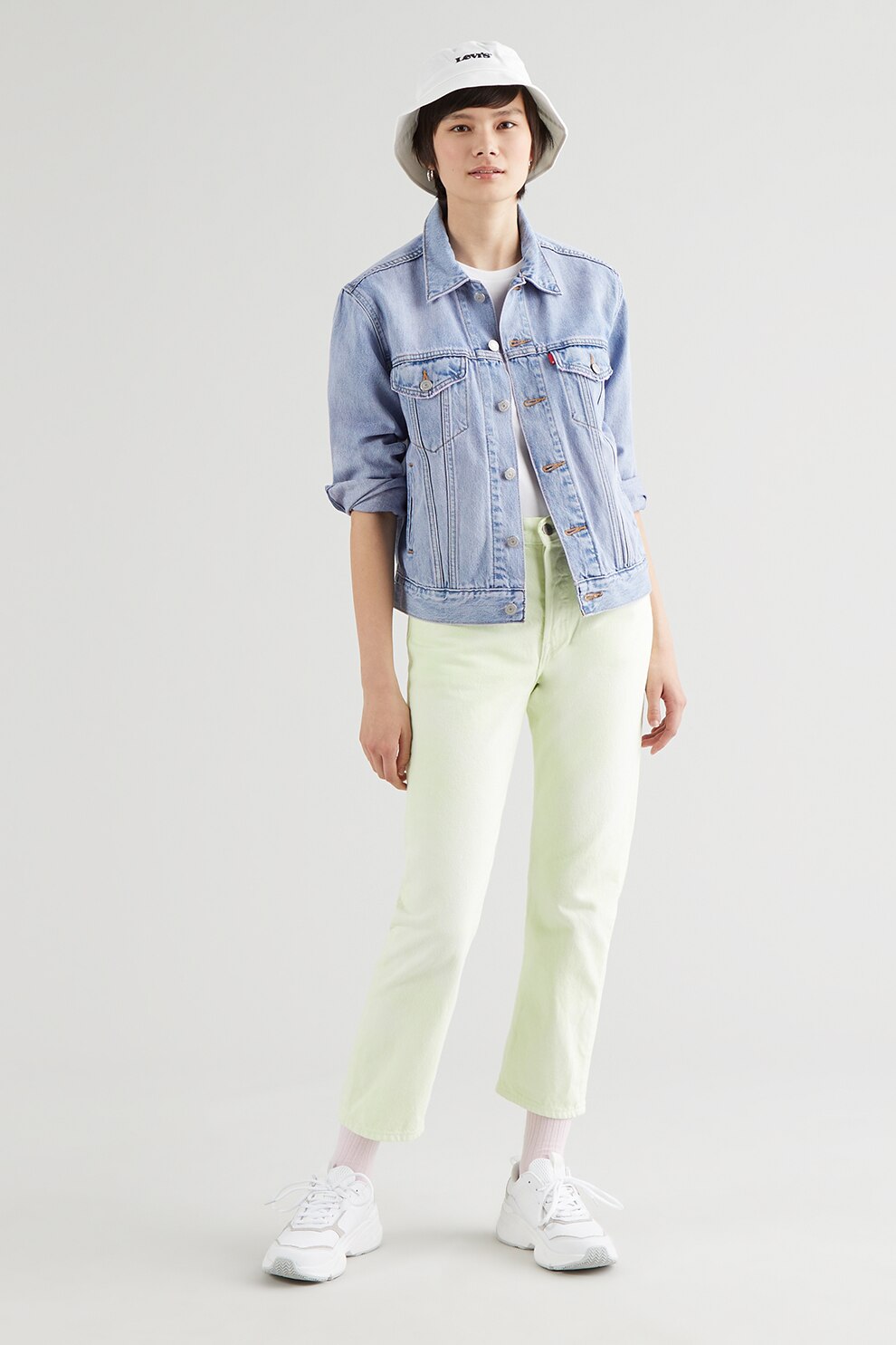 Levi's, Jacheta din denim cu buzunare aplicate, Albastru deschis/alb prafuit/crem