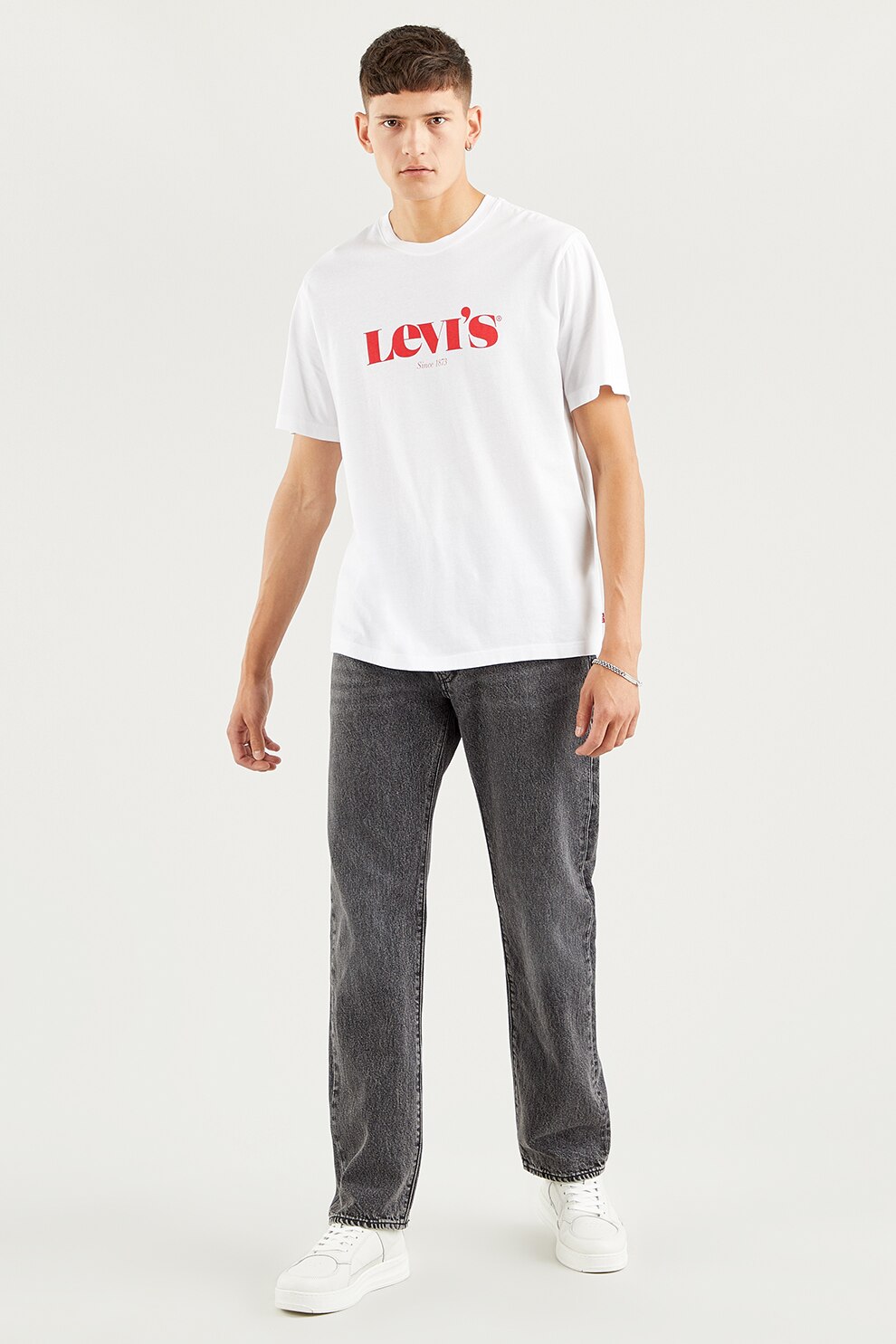 Levi's, Tricou relaxed fit de bumbac cu imprimeu logo, Alb optic/Corai