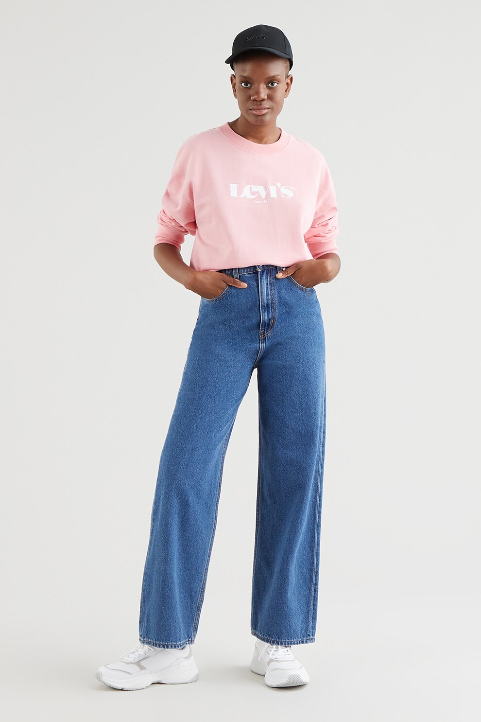 Levi's, Bluza sport cu decolteu la baza gatului si maneci cazute, Roz pastel