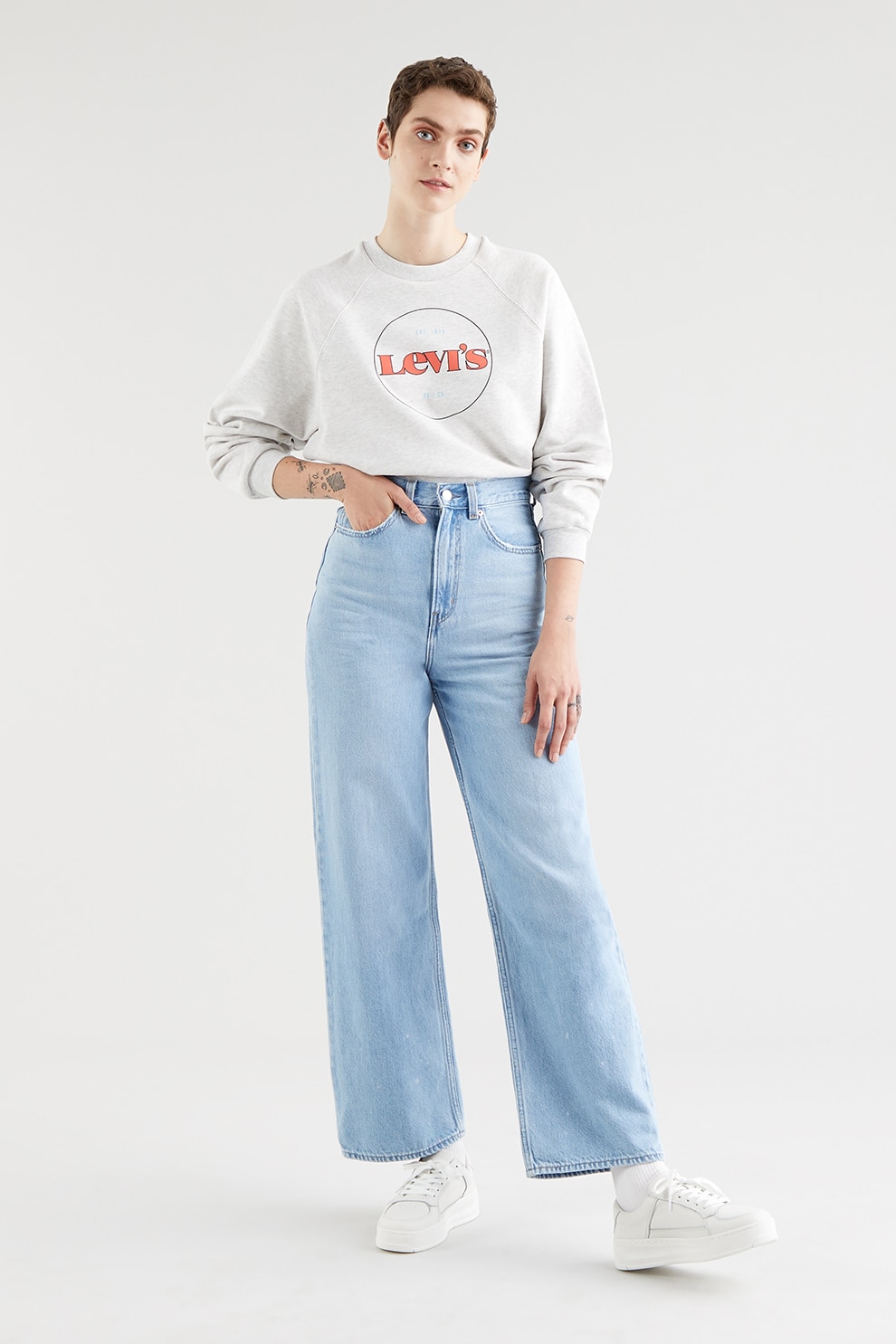 Levi's, Bluza sport cu imprimeu logo si maneci raglan, Gri deschis melange/Corai
