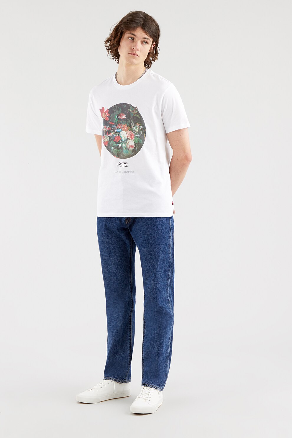 Levi's, Tricou cu decolteu la baza gatului si imprimeu logo, Alb/Verde/Corai