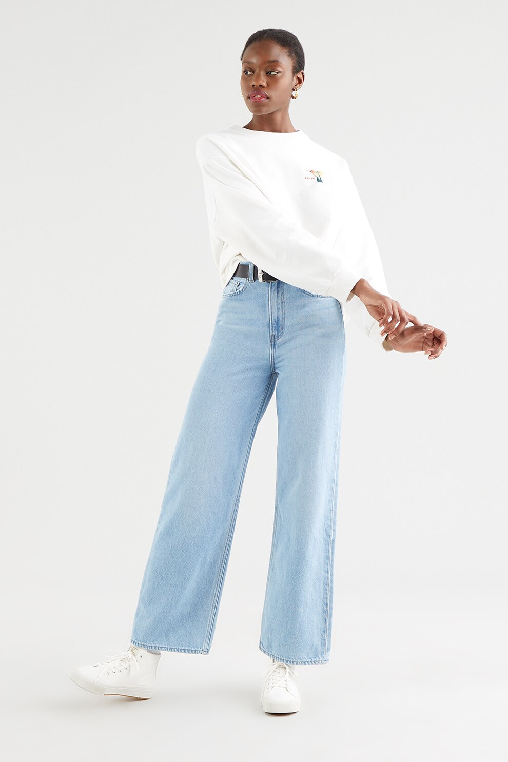 Levi's, Bluza sport cu pasare colibri, Alb optic, S