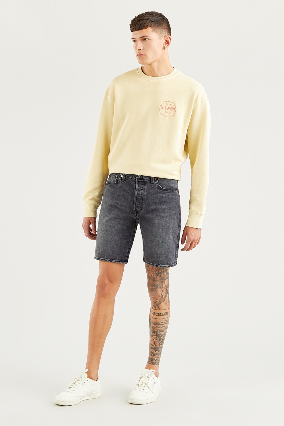 Levi's, Bluza sport relaxed fit cu logo si decolteu la baza gatului, Galben pal