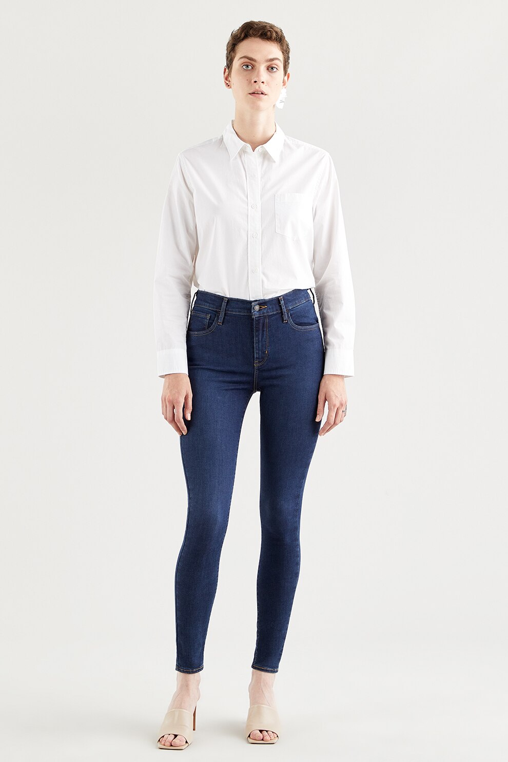 Levi's, Blugi super skinny cu talie inalta 720™, Albastru indigo/Alb prafuit