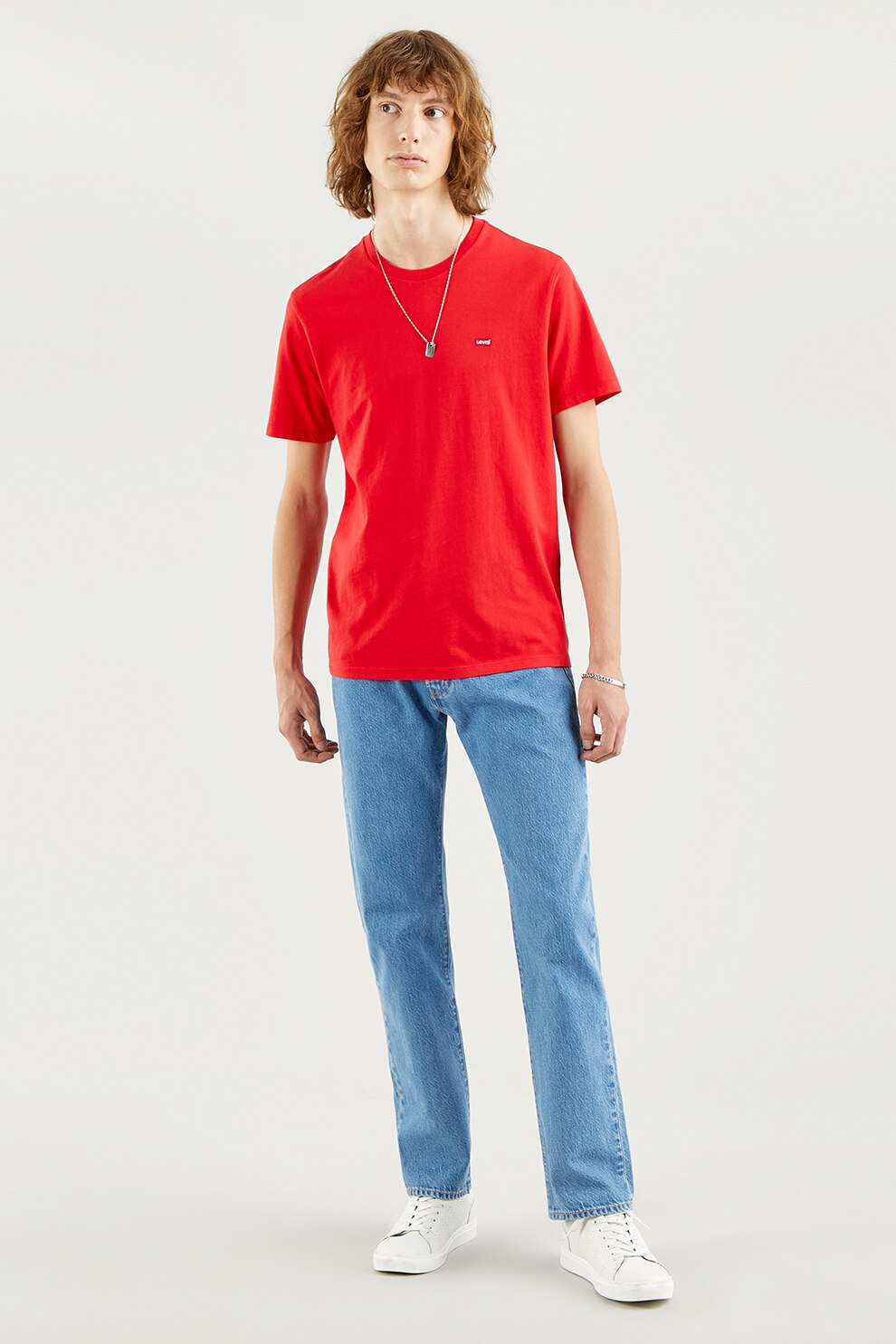 Levi's, Tricou cu decolteu la baza gatului si logo, Rosu