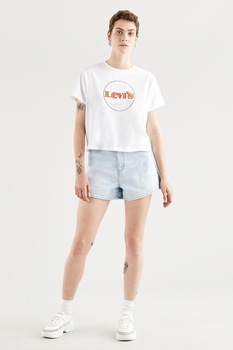 Levi's, Tricou de bumbac cu imprimeu logo, Alb optic/Corai