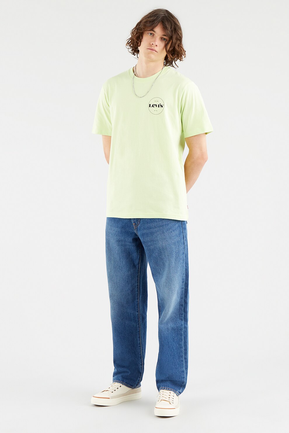 Levi's, Tricou relaxed fit de bumbac cu imprimeu logo, Verde pal/Albastru