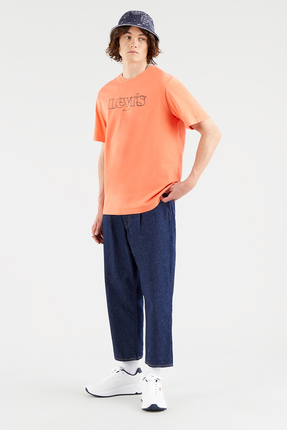 Levi's, Tricou relaxed fit de bumbac cu imprimeu logo, Oranj/Bleumarin