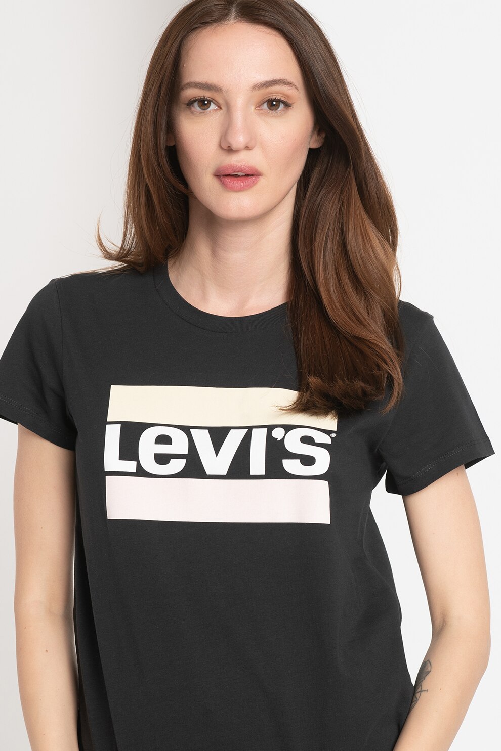 Levi's, Tricou cu decolteu la baza gatului si imprimeu logo The Perfect, Negru