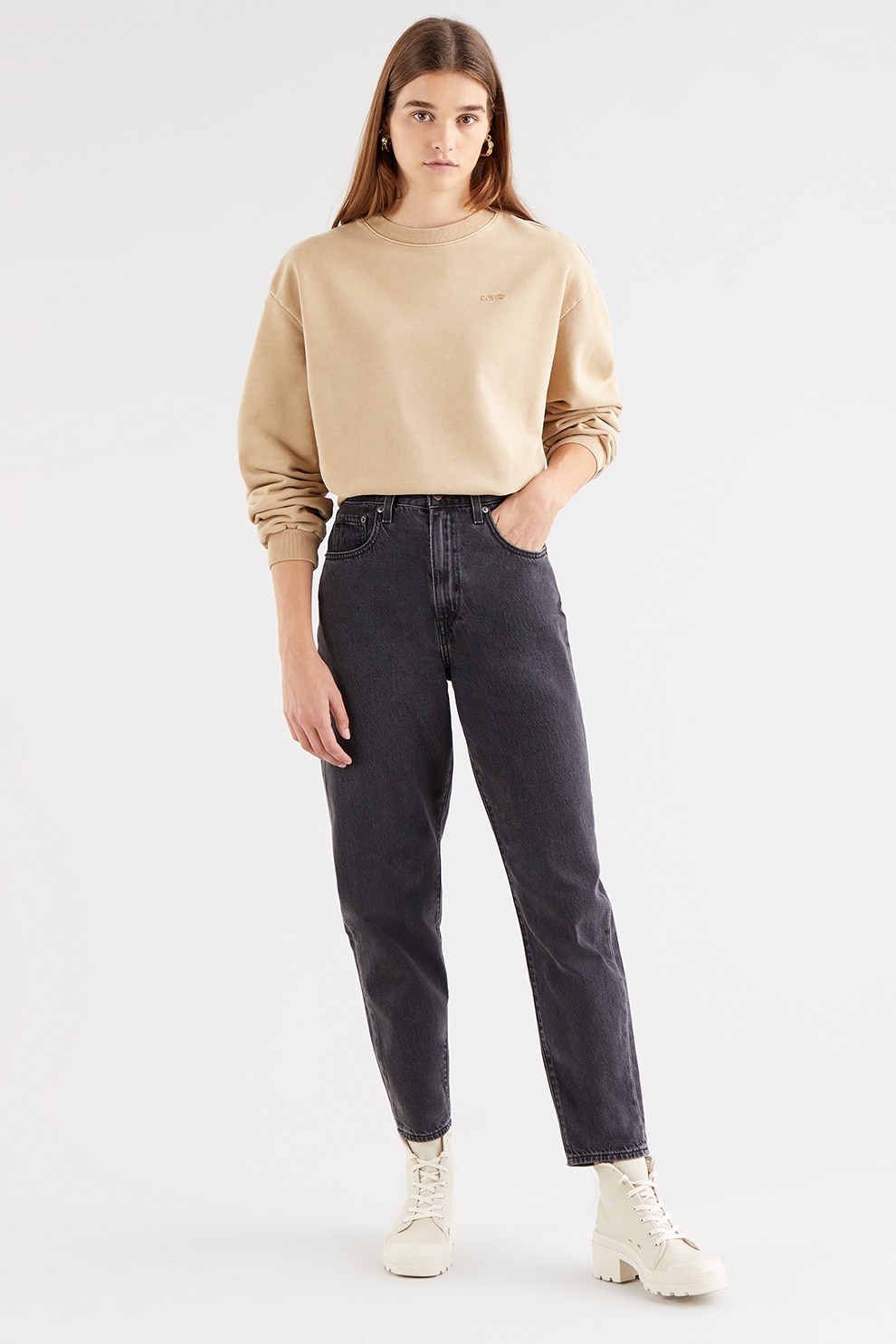 Levi's, Bluza sport supradimensionata cu maneci cazute, Maro camel