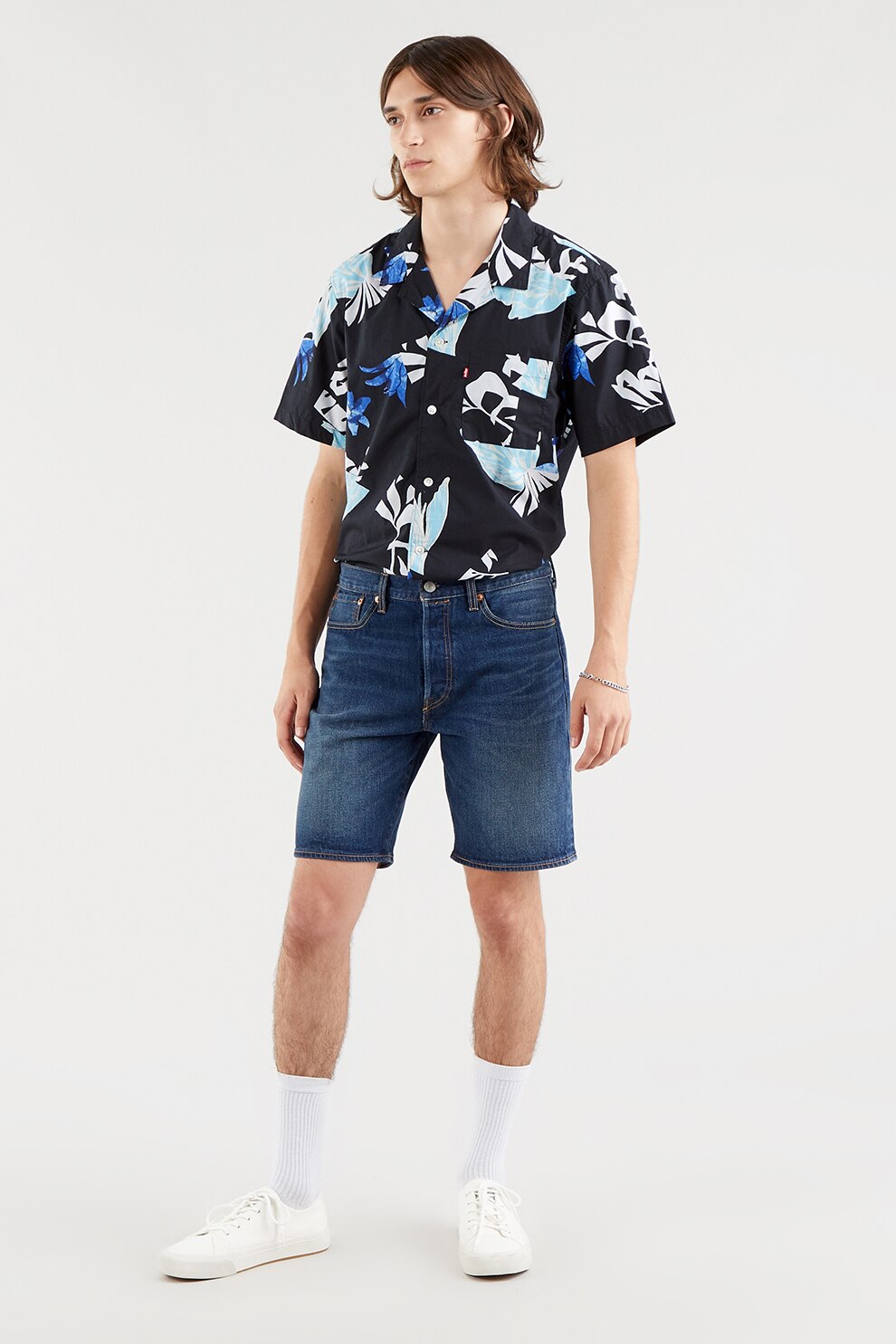 Levi's, Bermude din denim cu croiala dreapta 501®, Albastru inchis/Albastru