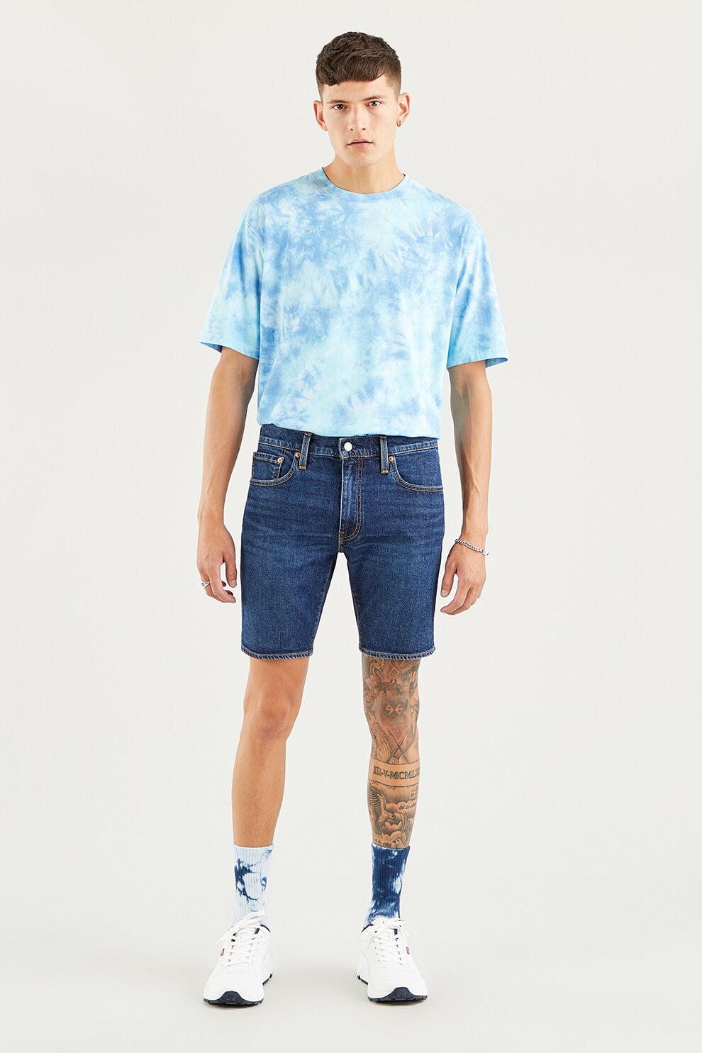 Levi's, Bermude slim fit de denim, din amestec de lyocell, Albastru inchis