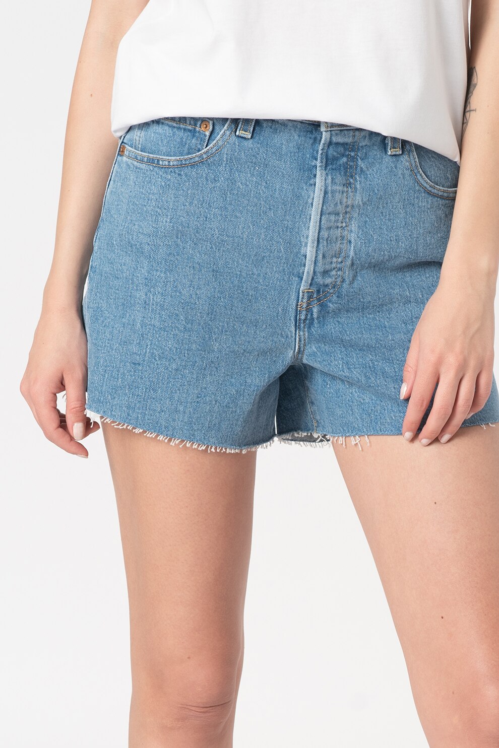 Levi's, Pantaloni scurti din denim cu talia inalta, Albastru