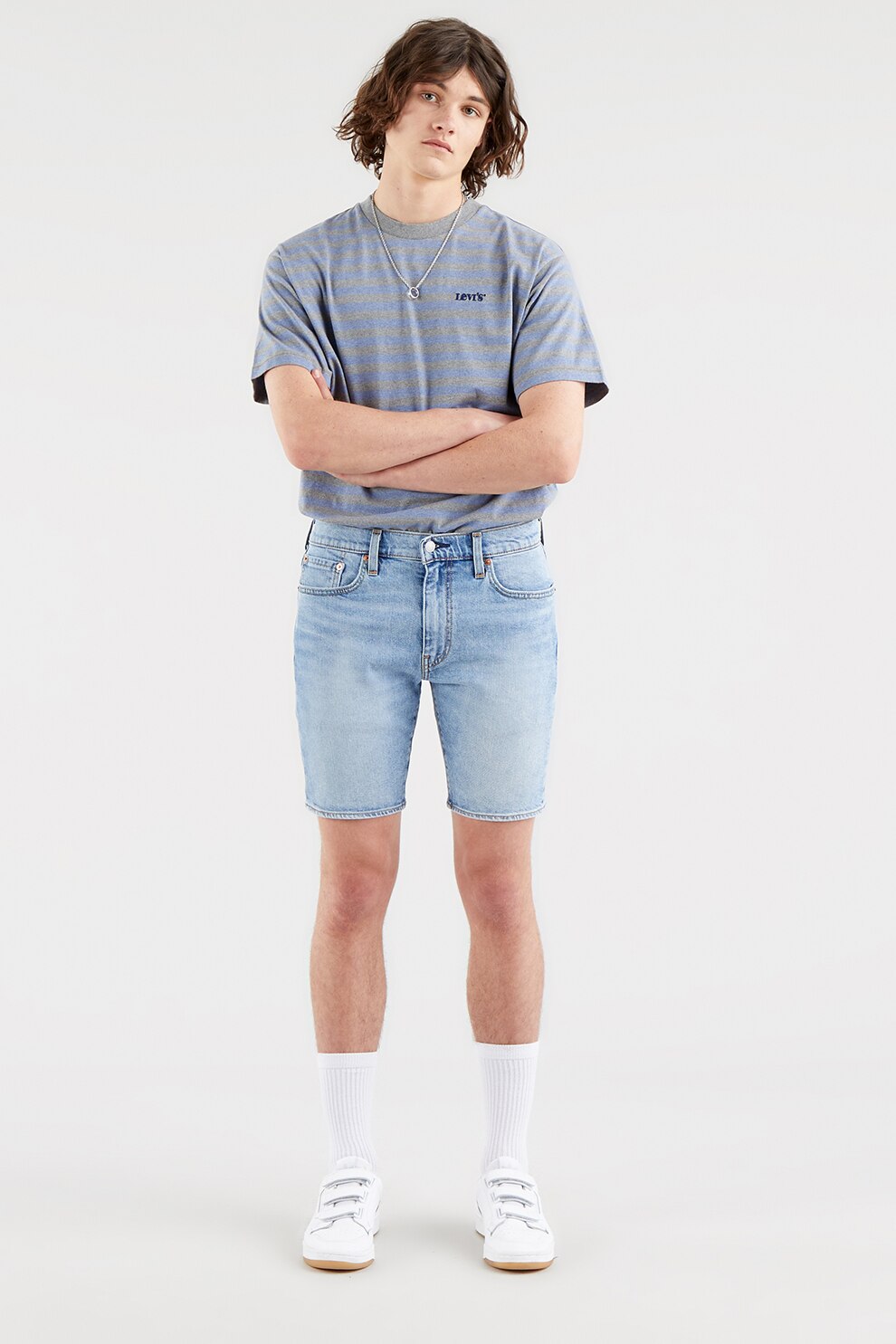 Levi's, Bermude slim fit de denim, din amestec de lyocell, Albastru deschis