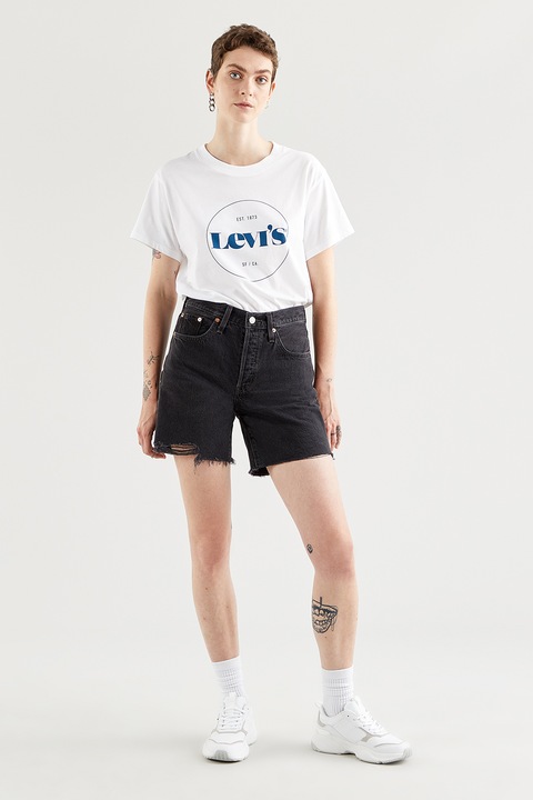 Levi's, Pantaloni scurti de denim cu talie inalta 501®, Negru stins